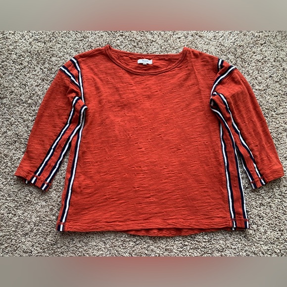 MADEWELL Style B6076 Rust Burnt Orange Boxy Fit Pullover Top Stripped Sides SZXS - Picture 3 of 11